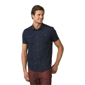 prAna Men's Navy Cayman Short Sleeve Shirt Size Medium Moisture-Wicking Outdoor